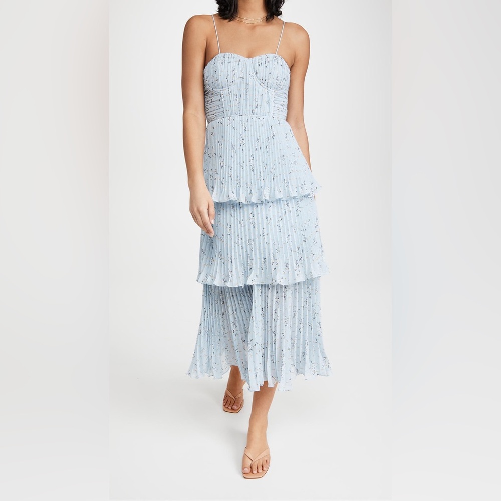 Self Portrait Blue Tiered Midi Dress